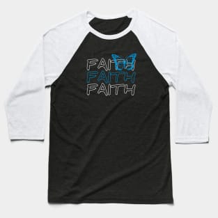 Faith Blue Butterfly Outline Blue and White Baseball T-Shirt